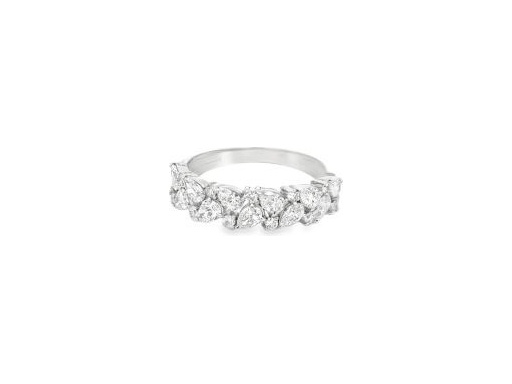 18K White Gold Cluster Ring with Natural Pear-Shaped and Round Diamonds